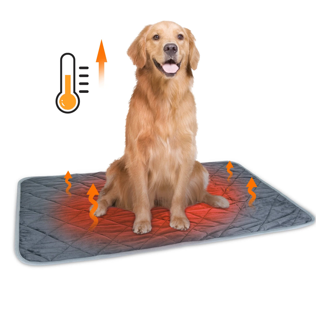 Golden retriever lying on the grey Cuppy Warm Nest self-warming mat