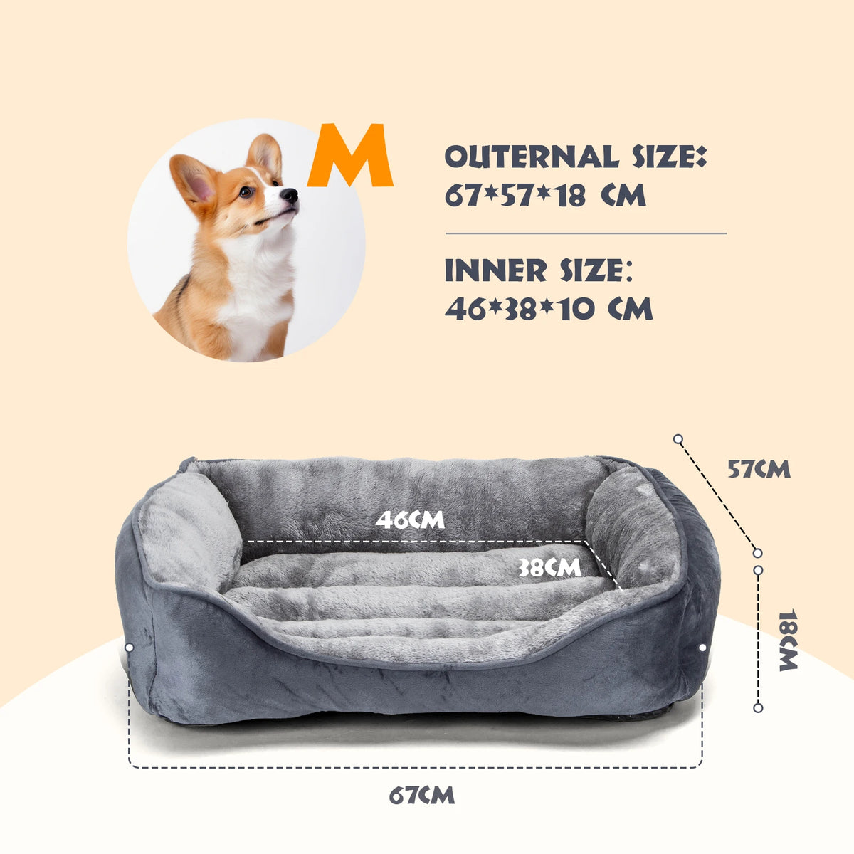 Cuppy Calm Bed size M: 67 by 57 by 18 cm