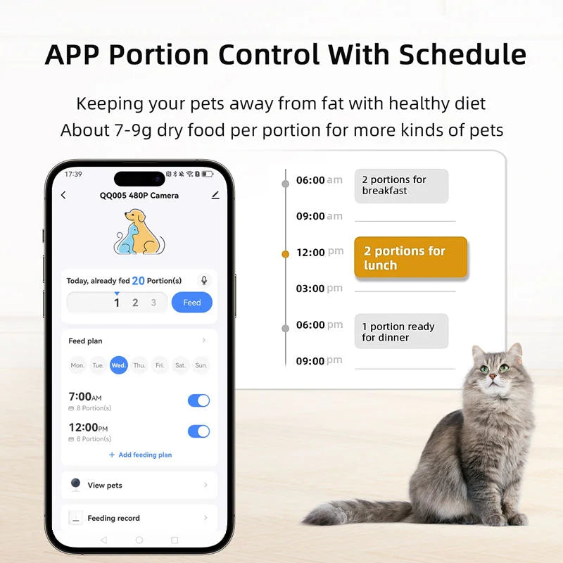Meal schedule and portion settings in the app