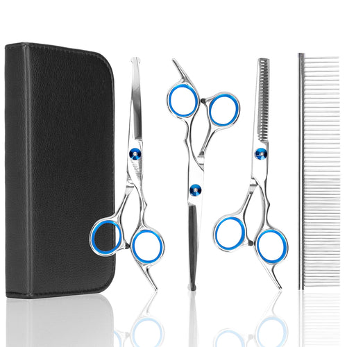 Cuppy Groom Kit: straight, thinning and curved scissors, steel comb and black storage case