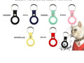 Silicone AirTag holders for dog collars, shown in several colours